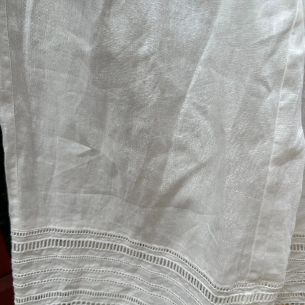 Elie Tahari Womens Linen Eyelet Embroidered Adelle Wide Leg Croppe Pants White S - Picture 5 of 5